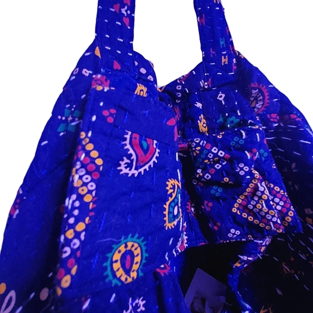 WORLD MARKET Kantha Stitch Tote Bag Multi-color Upcycled Double Straps Bag NWT - Picture 3 of 9
